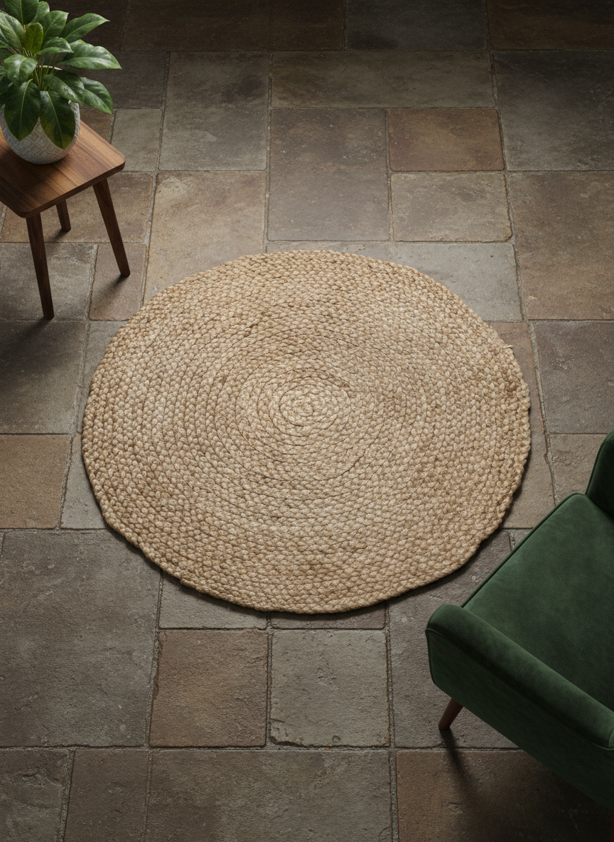 Braided Natural Round Jute Rug - Size: 2.8 x 2.8