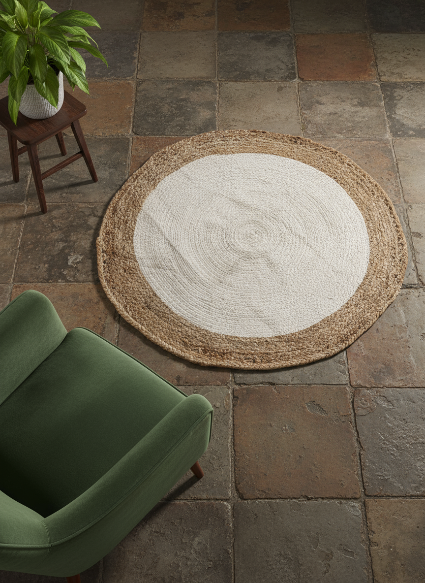 Braided Natural Round Jute Rug  - Size: 3 x 3