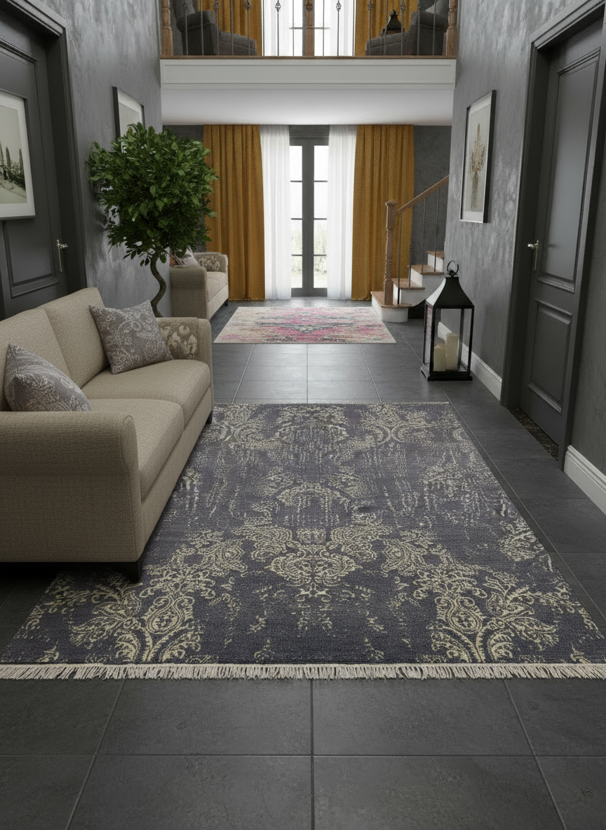 Falme Pakistani Ikat Distressed Hand Knotted Silk & Wool Rug - Size: 8 x 10