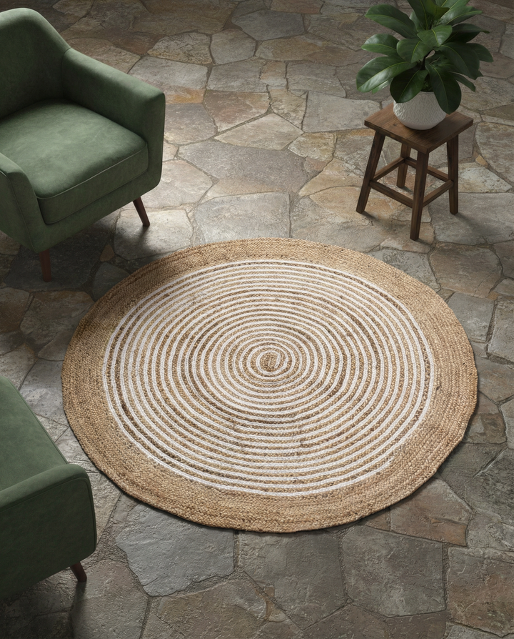 Braided Natural Round Jute Rug - Size: 3.11 x 3.11