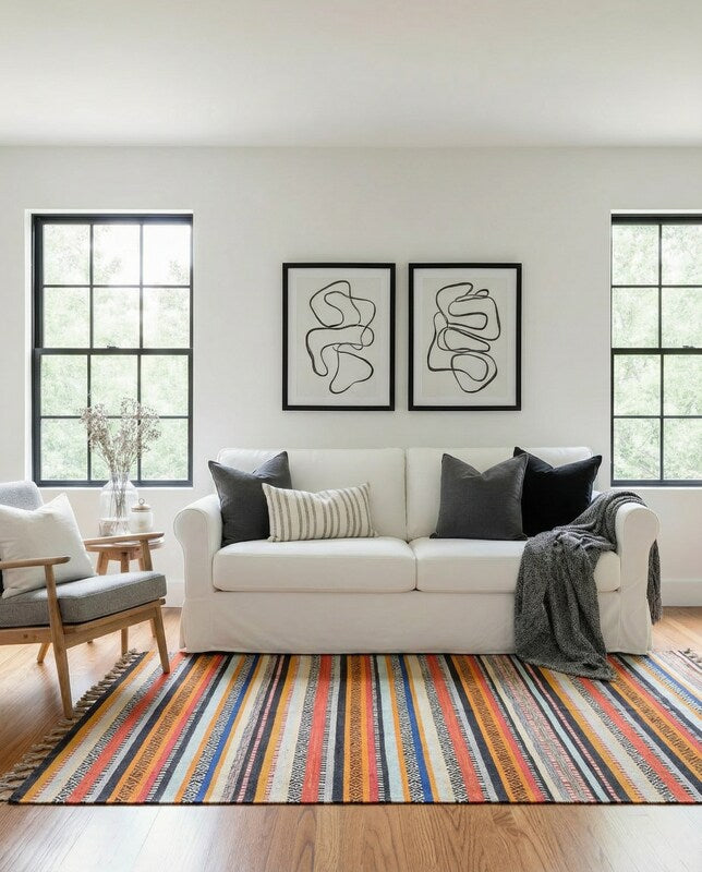 Turkish Modern Flatweave Rug - Size: 6.7 x 4.6