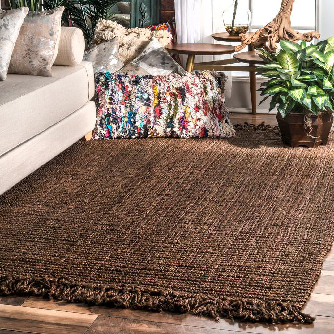 Chocolate Chunky Jute Tasseled Rug - Size: 10.7 x 7.4 - Imam Carpet Co