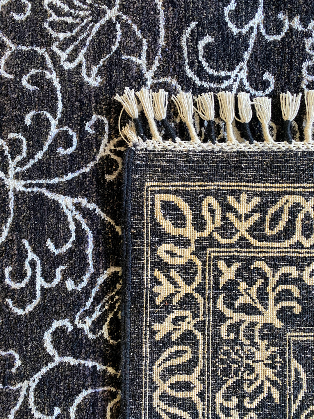 Black & White Floral Silk Rug - Size: 10.2 x 8.2 - Imam Carpet Co