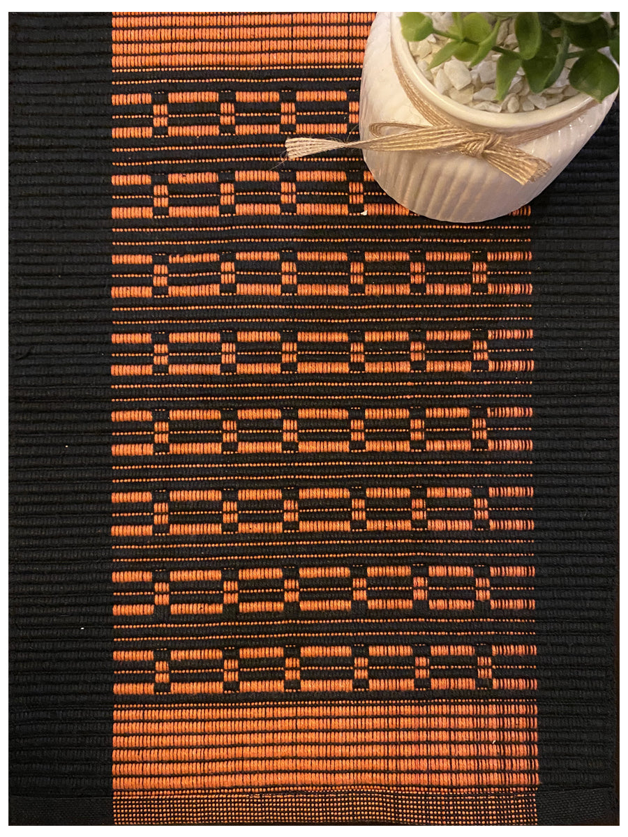Handmade Table Mat With Black Border And Orange Centre - Size: 11" x 16" - Imam Carpet Co