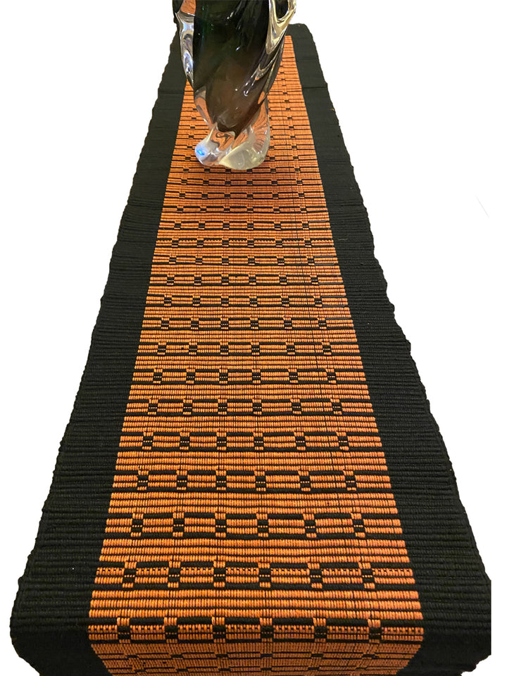 Handmade Table Runner With Black Border And Orange Centre - Size: 11" x 60" - Imam Carpet Co