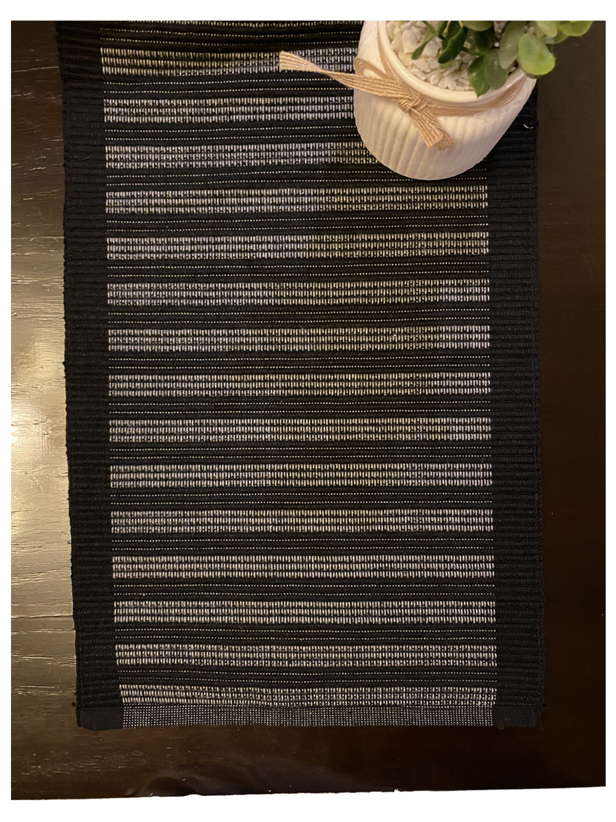 Handmade Table Mat In Black - Size: 11" x 17" - Imam Carpet Co