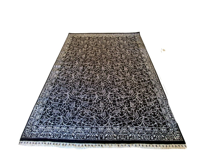 Black & White Floral Silk Rug - Size: 10.2 x 8.2 - Imam Carpet Co. Home