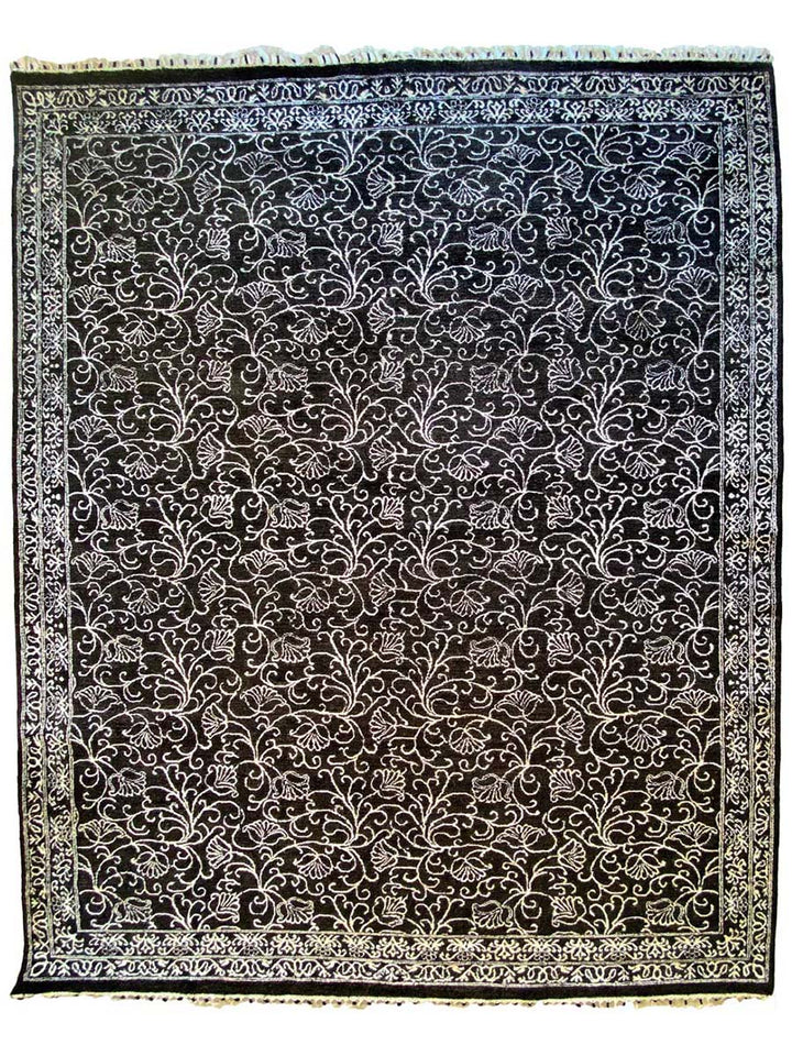 Black & White Floral Silk Rug - Size: 10.2 x 8.2 - Imam Carpet Co
