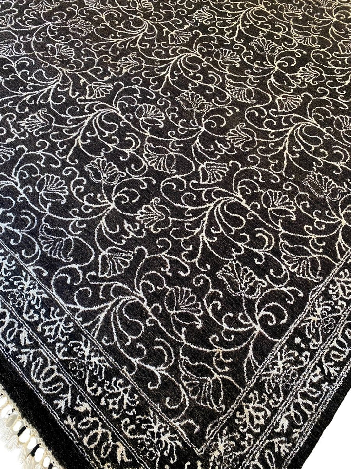 Black & White Floral Silk Rug - Size: 10.2 x 8.2 - Imam Carpet Co. Home