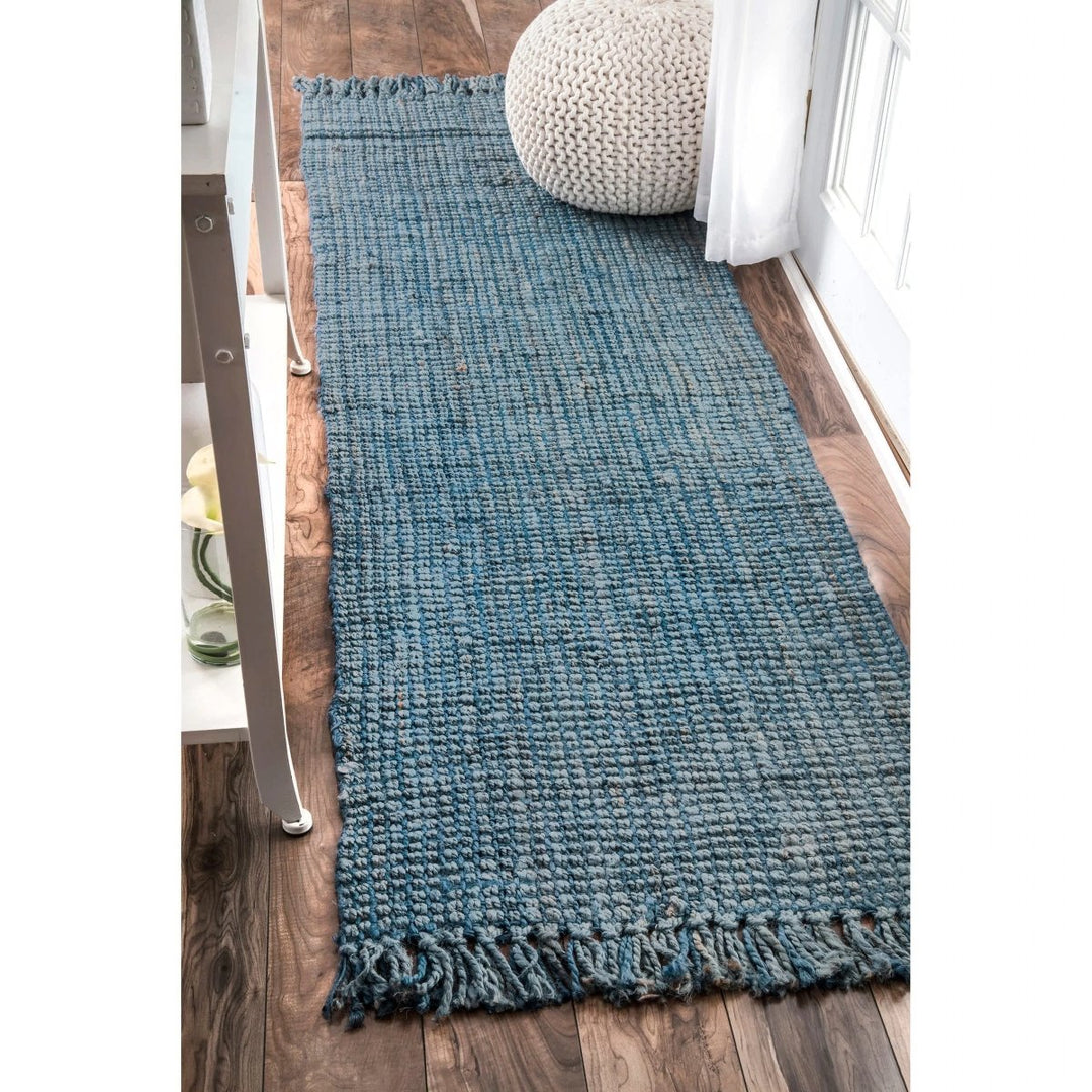 Blue Chunky Jute Runner - Size: 8.11 x 2.7 - Imam Carpets Online Store