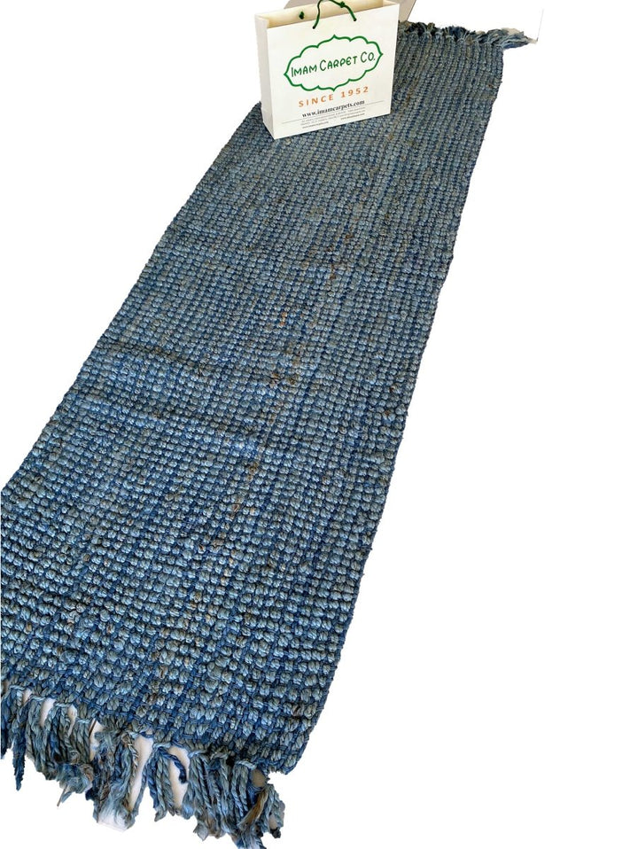 Blue Chunky Jute Runner - Size: 8.11 x 2.7 - Imam Carpets Online Store