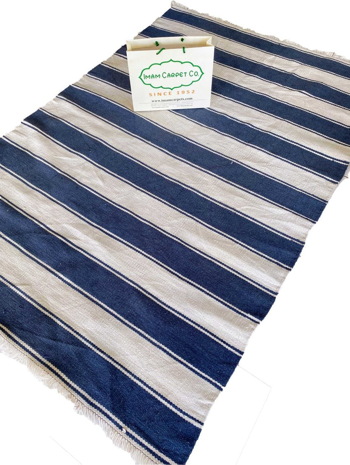 Blue Stripe Rug - Size: 7.5 x 5 - Imam Carpets Online Store