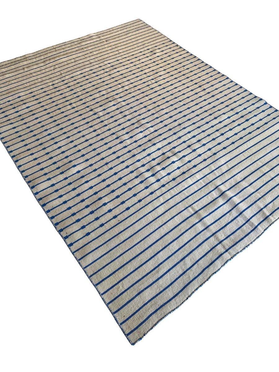 Blue Stripes Dhurrie - Size: 7.8 x 5.10 - Imam Carpet Co. Home