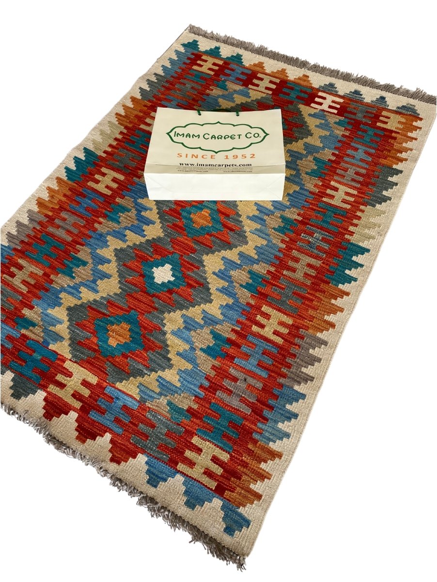Colourful Afghani Chobi Kilim - Size: 4.10 x 3.4 - Imam Carpet Co. Home