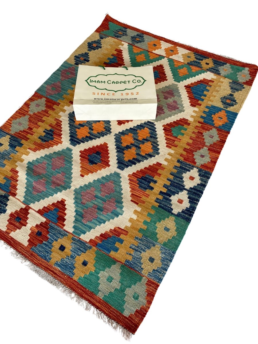 Colourful Afghani Chobi Kilim - Size: 4.10 x 3.5 - Imam Carpet Co. Home