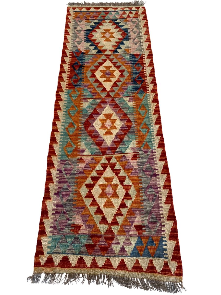 Colourful Afghani Chobi Kilim - Size: 6.7 x 2.3 (Runner) - Imam Carpet Co. Home