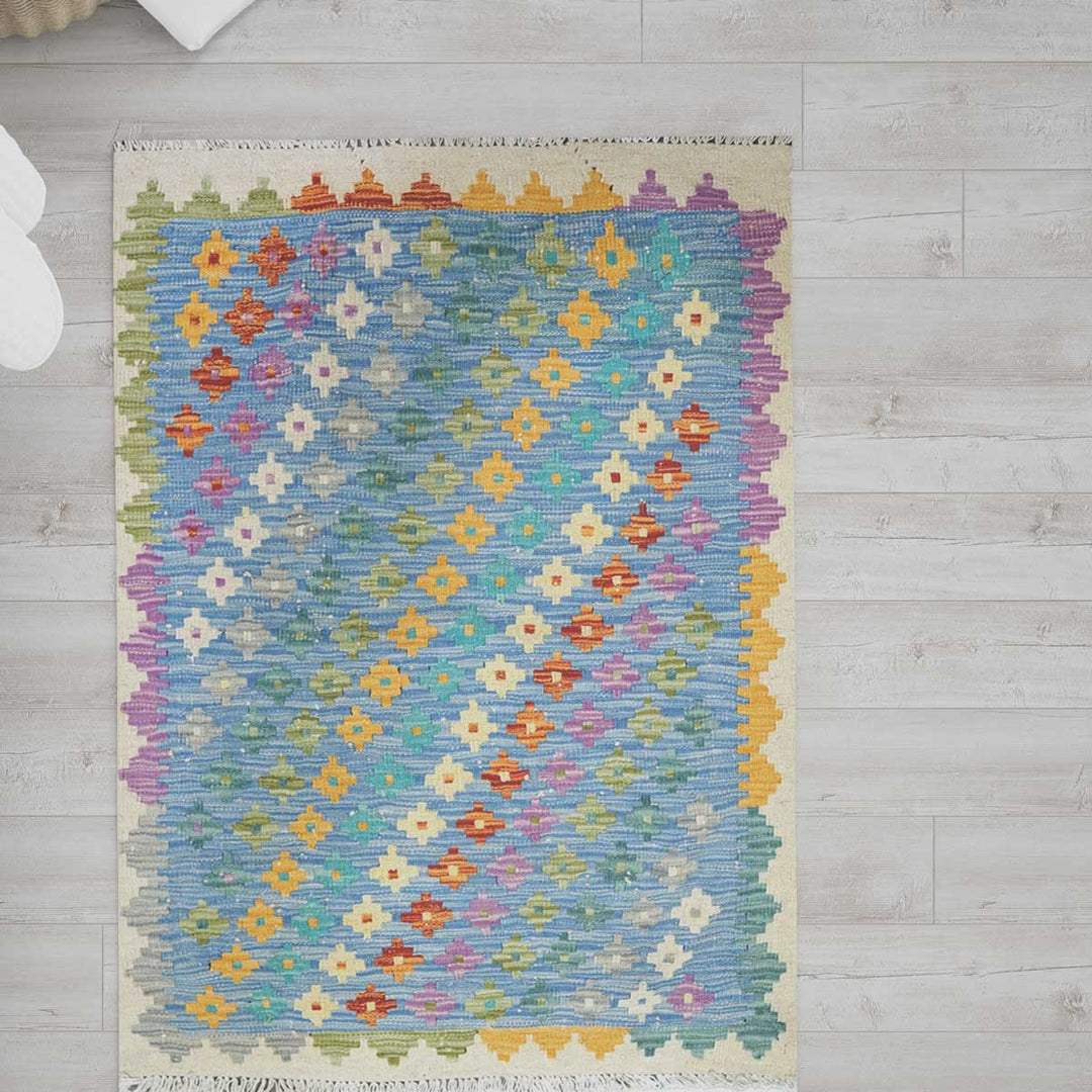 Colourful Bohemian Kilim - Size: 3.8 x 2.10 - Imam Carpets - Online Shop