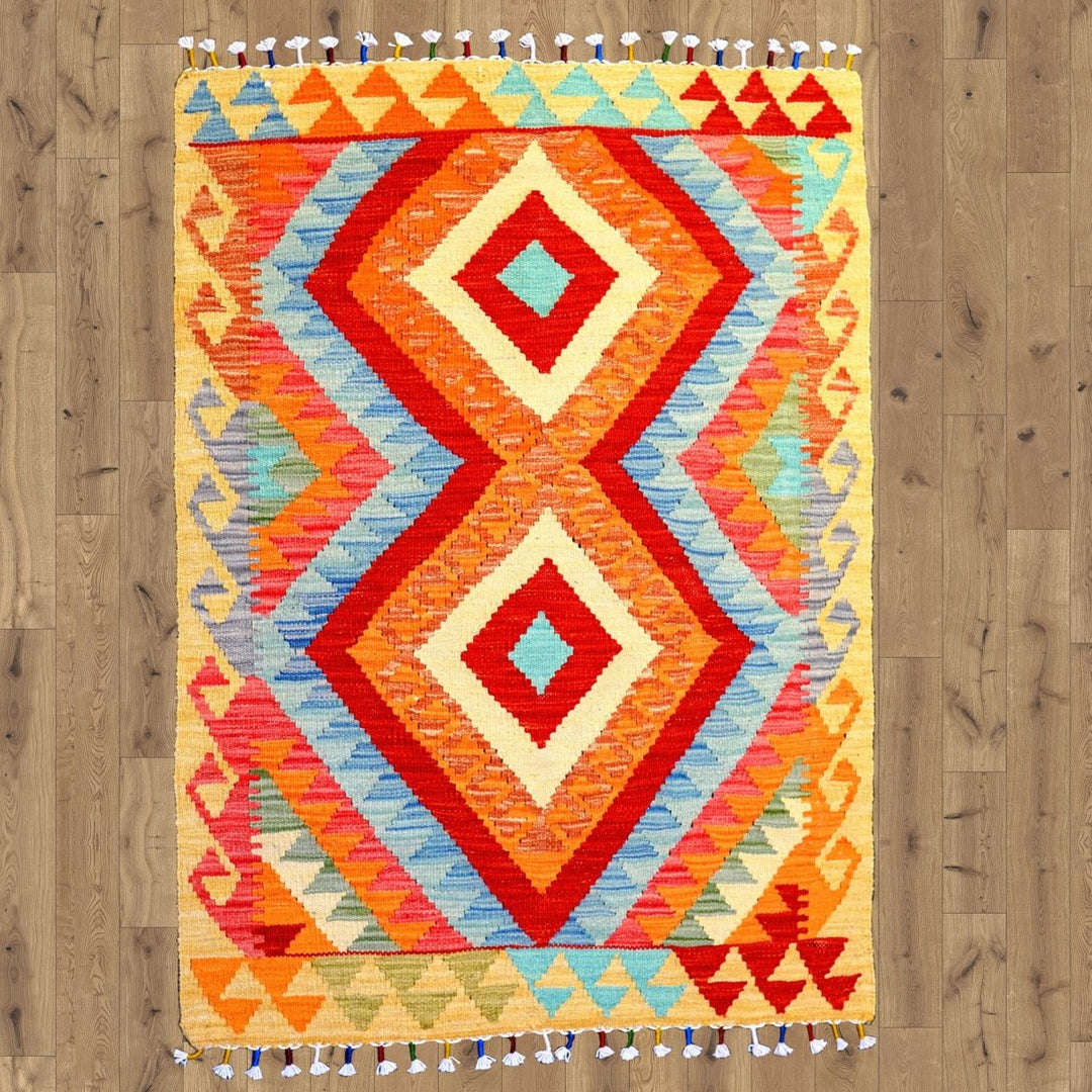 Colourful Bohemian Kilim - Size: 3.9 x 2.8 - Imam Carpets - Online Shop