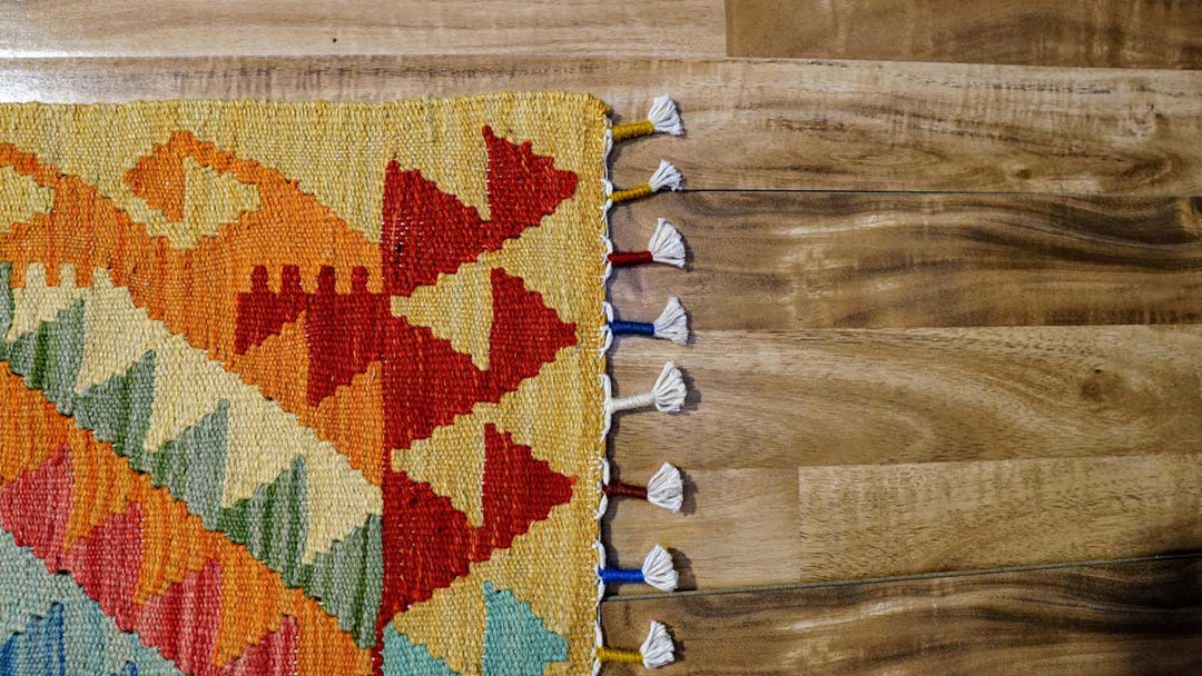 Colourful Bohemian Kilim - Size: 3.9 x 2.8 - Imam Carpets - Online Shop