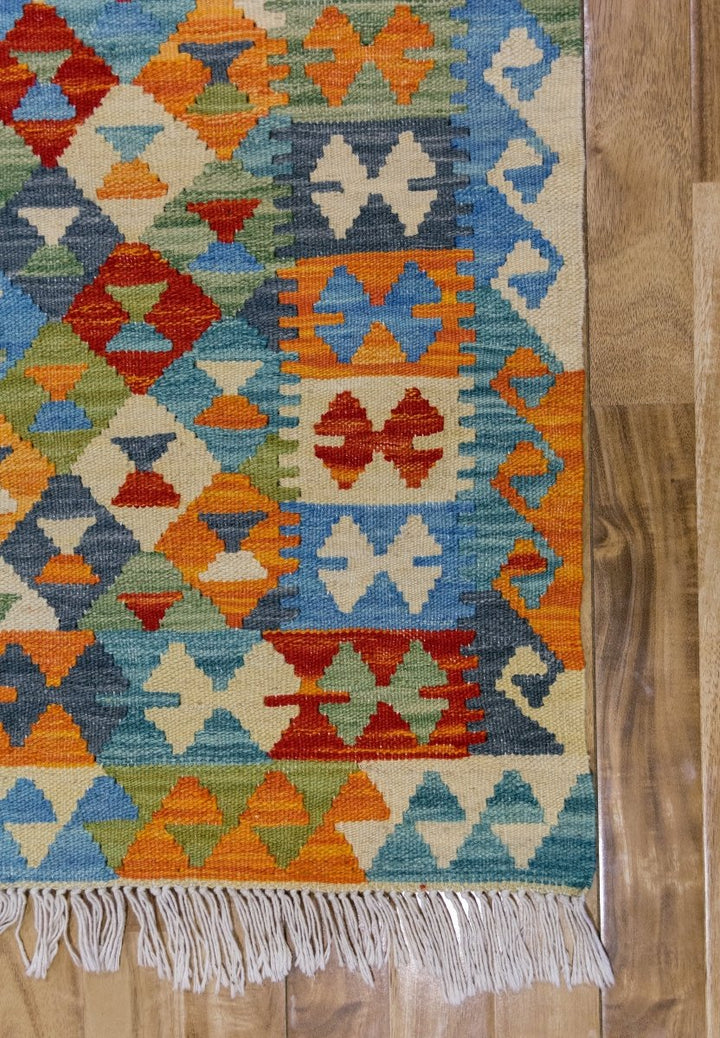 Colourful Bohemian Kilim - Size: 4.10 x 3.5 - Imam Carpets - Online Shop