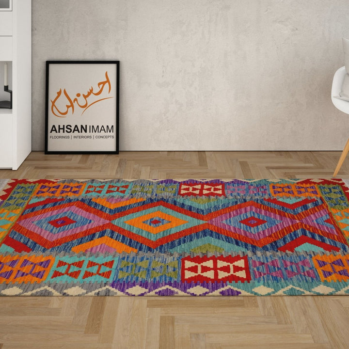 Colourful Bohemian Kilim - Size: 4.8 x 3.5 - Imam Carpets - Online Shop