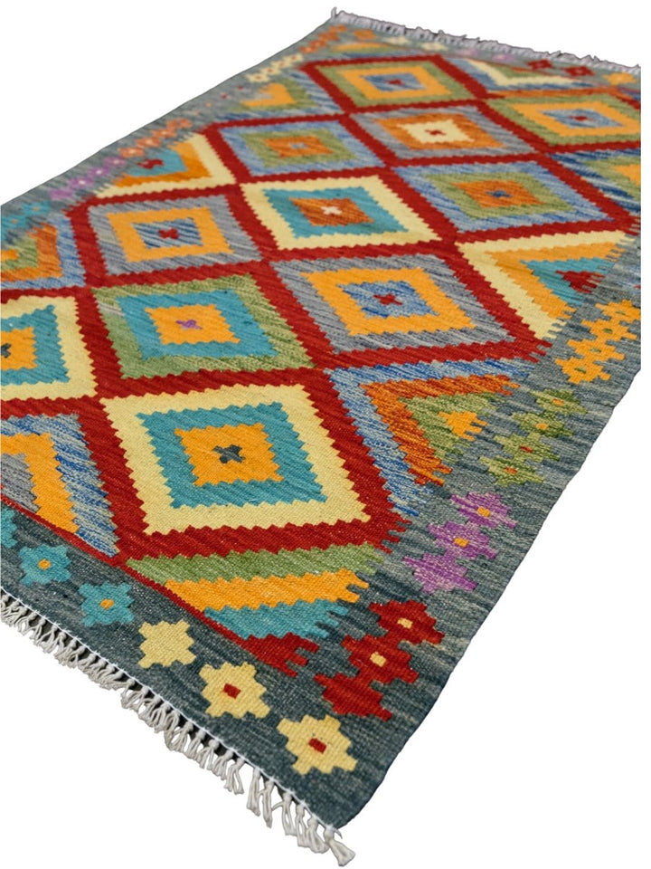 Colourful Bohemian Kilim - Size: 4.9 x 3.5 - Imam Carpets - Online Shop