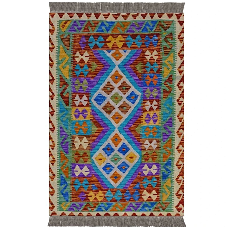 Colourful Bohemian Kilim - Size: 5 x 3.2 - Imam Carpets - Online Shop