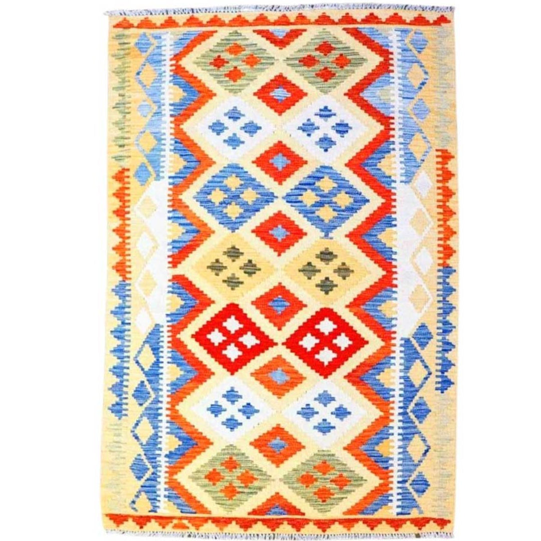 Colourful Bohemian Kilim - Size: 5.10 x 4.3 - Imam Carpets - Online Shop