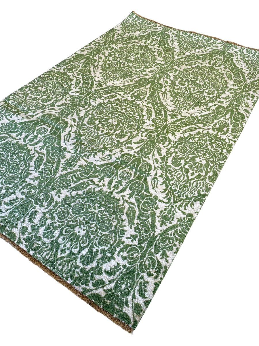 Green Wrought Trellis Silk Rug - Size: 8.3 x 5.3 - Imam Carpets - Online Shop