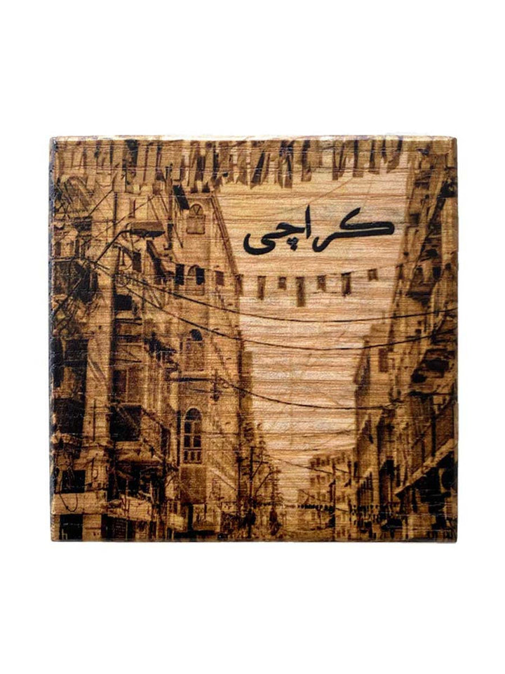 Karachi Street - Oak Wood Coaster - Imam Carpet Co