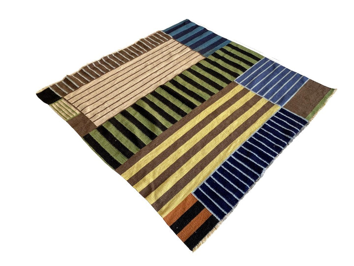 Multi Stripe Patches Dhurrie - Size: 5.4 x 5.5 - Imam Carpet Co. Home