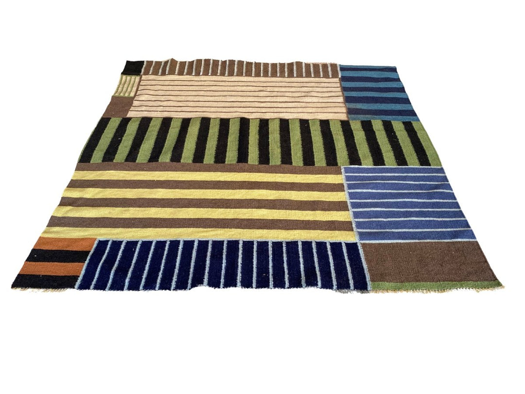 Multi Stripe Patches Dhurrie - Size: 5.4 x 5.5 - Imam Carpet Co. Home