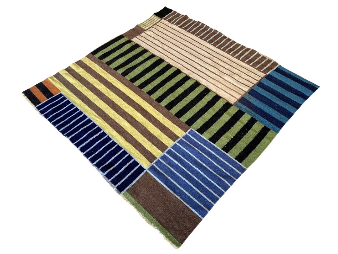 Multi Stripe Patches Dhurrie - Size: 5.4 x 5.5 - Imam Carpet Co. Home
