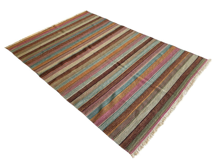 Multi Stripe Turkish Dhurrie - Size: 7.6 x 5.2 - Imam Carpet Co. Home