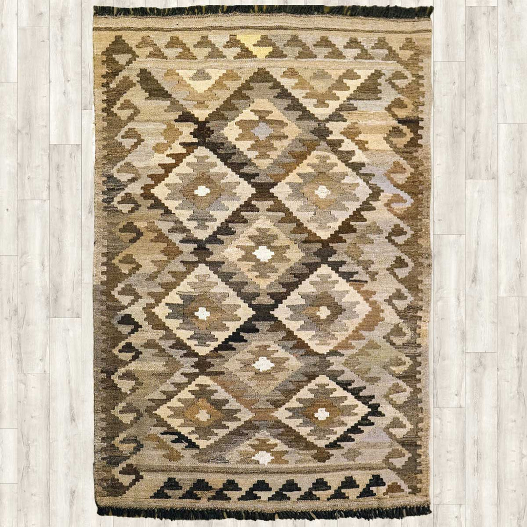 Neutral Bohemian Kilim - Size: 4.11 x 3.4 - Imam Carpets - Online Shop