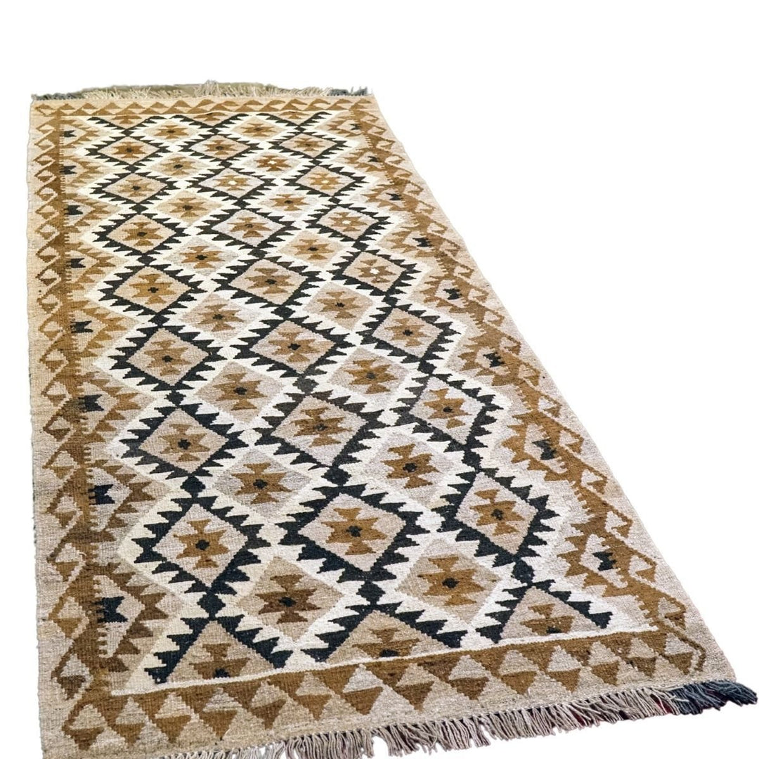 Neutral Bohemian Kilim - Size: 7.1 x 3.4 (Runner) - Imam Carpets - Online Shop