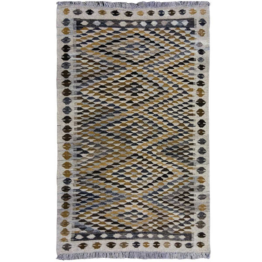 Nuetral Bohemian Kilim - Size: 4.10 x 3.3 - Imam Carpets - Online Shop