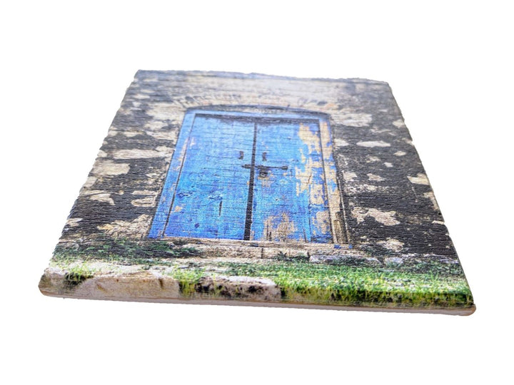 Old Blue Door - Oak Wood Coaster - Imam Carpets Online Store
