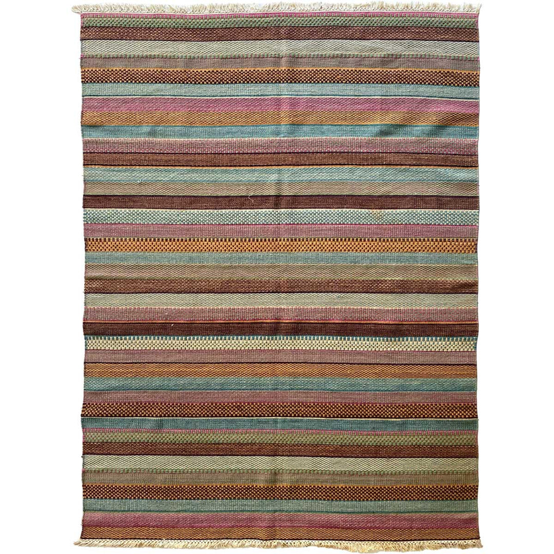 Multi Stripe Turkish Dhurrie - Size: 7.6 x 5.2 - Imam Carpet Co