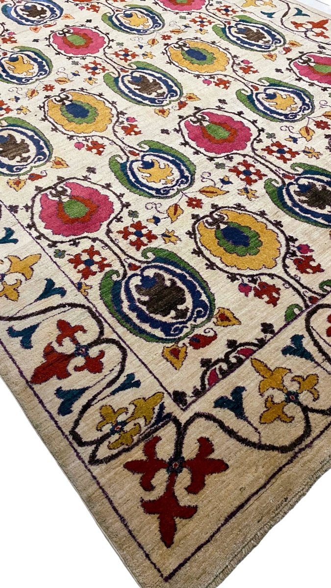 White Suzani Rug - Size: 11 x 8.1 - Imam Carpets - Online Shop