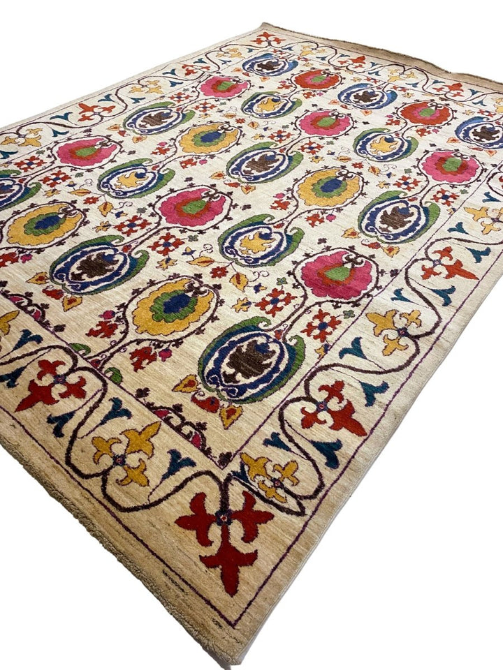 White Suzani Rug - Size: 11 x 8.1 - Imam Carpets - Online Shop