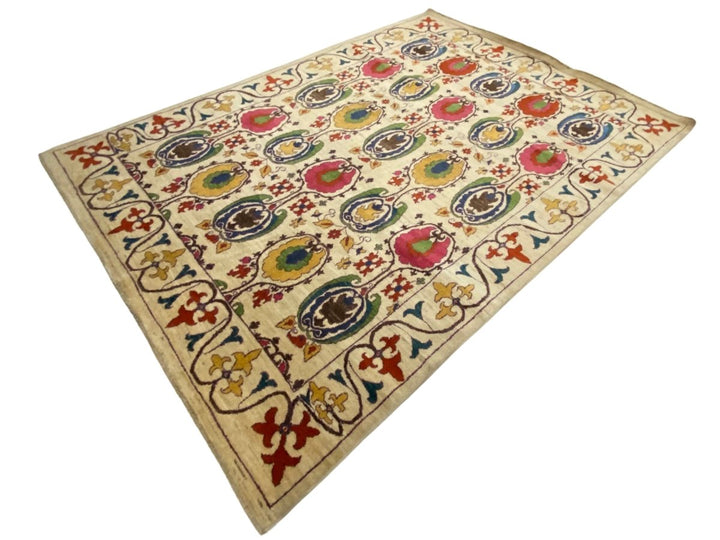 White Suzani Rug - Size: 11 x 8.1 - Imam Carpets - Online Shop