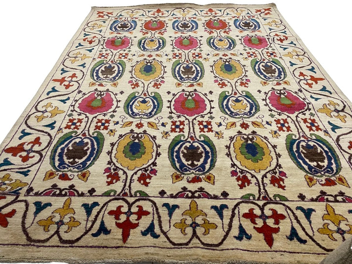 White Suzani Rug - Size: 11 x 8.1 - Imam Carpets - Online Shop